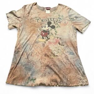 Vintage Disney Top Women’s Floral Mickey Mouse Short Sleeve Size 1X